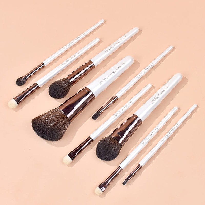 SIXPLUS White Pearl Makeup Brushes Set of 11 with Makeup