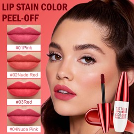 Jutqut Lip Stain Peel Off, Lip Tint, Peel Off Lip Stain, Peel Off Lip Liner, Peel Off Lip Liner Tattoo, Long Lasting, Waterproof, Transfer-Proof, Highly Pigmented Color #03Red
