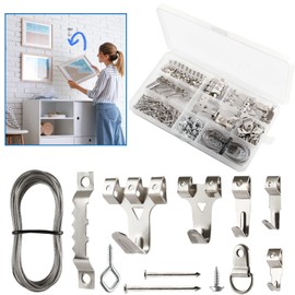 DazSpirit 250 PCS Silver Picture Hanging kit, Picture Hooks, Picture Hanging Hooks, Photo Hangers kit, Picture Frame Hangers with Wall Nails, Hanging Wire, Saw Tooth, D Ring, Screw Eyes