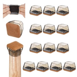 M METERXITY 16-Pack Chair Leg Floor Protectors, Fit 1.2-1.8" Silicone Pads with Felt Square Pads Furniture Leg Covers for Chair/Table in Hardwood Floors/Tile Floors Clear Silicone Cups [Black]