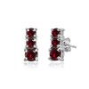 Sterling Silver Synthetic Ruby Round Graduating Three Stone Stud Earrings