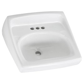 American Standard 0355.027.020 Lucerne Wall-Mount Lavatory Sink with 4-Inch Faucet Holes for Exposed Bracket Support, White