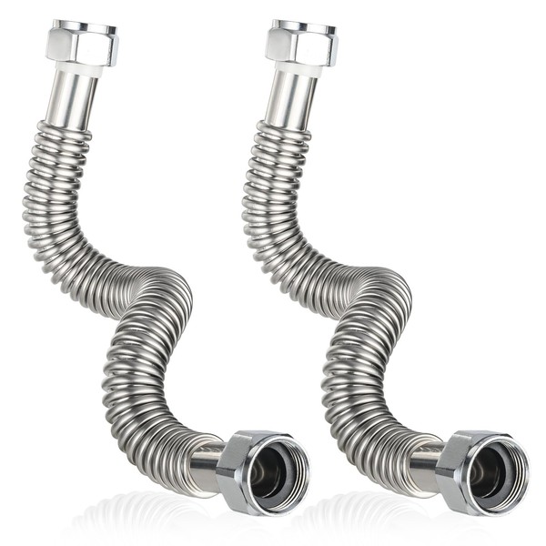 2-Pack GUOFIS Corrugated Flexible Stainless Steel Water Heater Connector,1" FIP