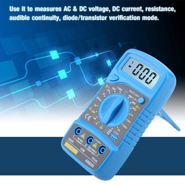 Digital Multimeter, DC/AC Portable Current Meter Voltage Meter with LCD Display, Measurement of Voltage, Current, Resistance, Sound Continuity, Diode/Transistor Test Mode, for Home School Laboratory