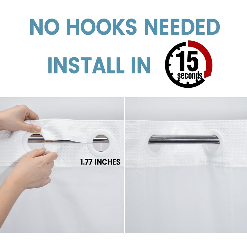 EUTXL Stall No Hook Shower Curtain with Snap in Liner,230GSM