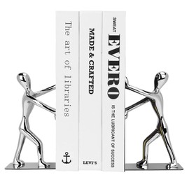 Kioneer Robuste Kung Fu Man Buchstützen aus Edelstahl, rutschfest, humanoide Buchstützen für Zuhause, Büro, Bibliothek, Schule, dekorative Buchstützen (Kung Fu Man Silber)