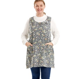 APRONNER Plus Size Aprons for Women with Pockets Cotton Linen Cobbler Aprons Smock for Baking Kitchen Cooking, Pastoral Style, 5X-Large