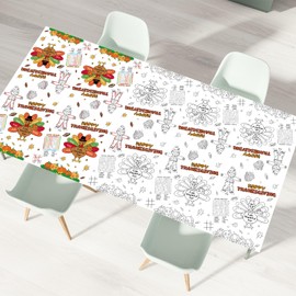 Sereliy 3 Piece Giant Thanksgiving Coloring Tablecloth Disposable for Kids,Fall Harvest Paper Coloring Table Cover with Turkey Pumkin for Children Thanksgiving Crafts.(Thanksgiving 3)