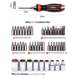 Edward Tools 47 Piece Ratchet Screwdriver Set - Pro Strong Magnetic Bit Tips includes Phillips, Slotted, Hex, Torx, Square - 4-12mm socket set - Ergo Rubber Handle - Organizing Case