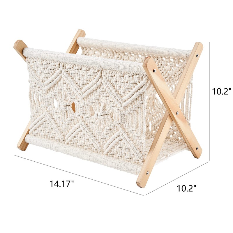 Mkono Macrame Magazine Rack Boho Storage Holder Standing Basket for