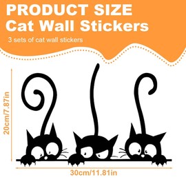 TEOZBLU Pack of 3 Kitten Wall Stickers Black Cat Wall Stickers Cat Window Stickers Decals for Living Room Bedroom Children's Room Bathroom Decorative Stickers