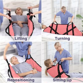 NIHAO Bed Positioning Pad with 8 Reinforced Handles 45" x 36" Patient Transfer Sheet Washable Reusable for Bedridden & Elderly Lifting Turning, Pink