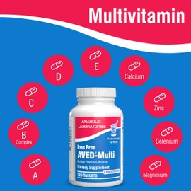 Anabolic Laboratories Iron Free Daily Multivitamin for Men and Women, 60 Tablets - AVED Daily Multi Vitamin and Minerals Health Supplement - Vitamins A, C, D, E, Vitamin B Complex, Zinc, Calcium, Magnesium, More