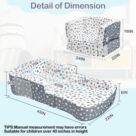 Toddler Travel Bed, Portable Toddler Bed & Chair 2-in-1 – Convertible Travel Crib with Storage Pockets, Built-waterproof Oxford Cloth, Easy,Washable Covers,Soft Dutch Velvet (Stars Pattern)