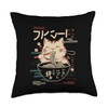 Vintage Japanese Cat Eating Noodles Ramen Poster Throw Pillow