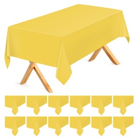 Kongdaoth Yellow 12 Pack Plastic Tablecloths 54"x 108" Disposable Rectangle Table Cloth Plastic Table Cover for Party Disposable Tablecloths
