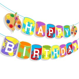 Kristin Paradise Art Happy Birthday Banner, Sip n Paint Party Sign, Little Painting Artist Decorations Theme Supplies