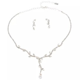 neXxtten Silver Tone Metal Rhinestone Necklace Earring Set S19625-SCRY