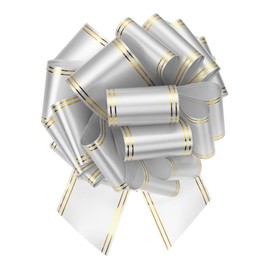 MECCANIXITY 12 Inch Giant Large Pull Bow Big Metallic Car Bows Ribbon with Gold Edge for Wedding Presents Gift Wrapping Christmas, Silver