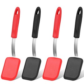 Gejoy 4 Pcs Silicone Cookie Spatula Turner Mini Brownie Spatula Flexible Silicone Spatulas Nonstick Cookware Heat Resistant No Scratch Flipper Baking Utensils for Egg Pancake (Red, Black)