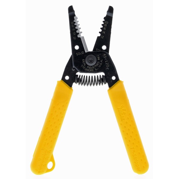 IDEAL Electrical 45-120 T-5 T-Stripper - 10-20 AWG, Yellow Wire Stripper with Looping Holes, Plier Nose, Spring Loaded Automatic Opening