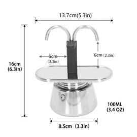 Yuecoom Stainless Steel Moka Pot, Moka Set includes Coffee Maker 2-Cup, 100ml Dual Pipe Stainless Steel Durable Food Grade Nonslip Thickened Strainer Widely Used Mocha Pot