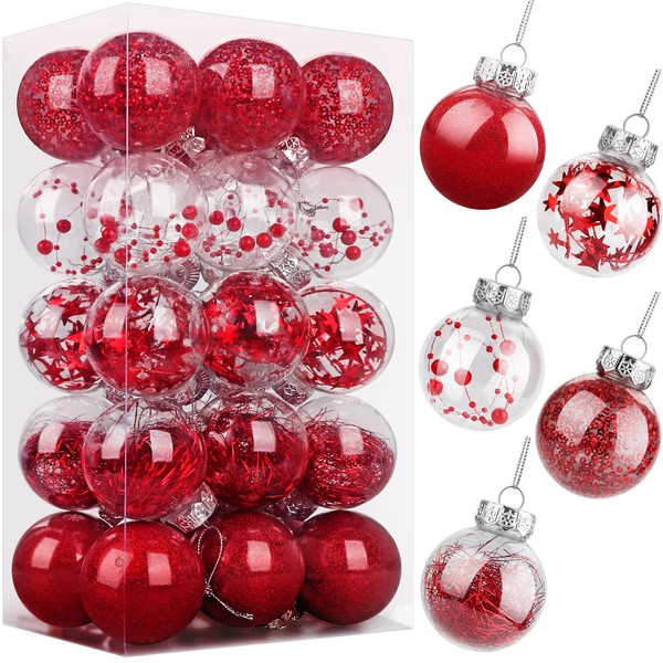 Christmas Baubles Silver for Christmas Tree Decorations 6cm 30pcs, Christmas Balls Shatterproof Clear Xmas Baubles with Strings, Xmas Tree Decorations Christmas Ornaments Hanging Christmas Decorations