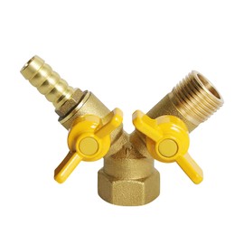 Aopin 3 Way Ball Valve Brass G 1/2" Female Thread x G 1/2" Male Thread x 11mm / 9/20 Hose Barb Valve with Vinyl Handle, Suitable for PEX, Copper, HDPE1 Piece