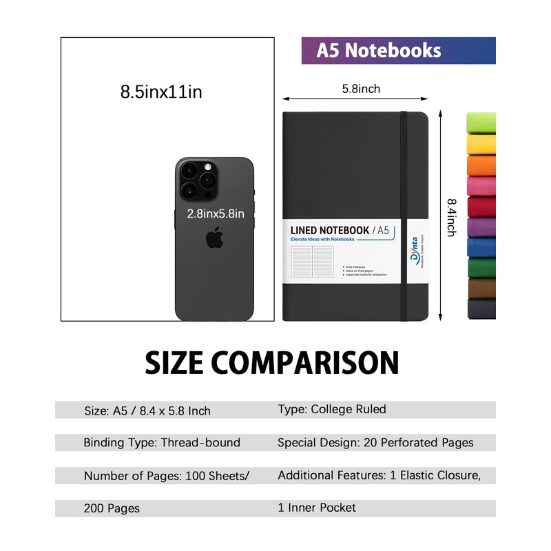 Dynta Hardcover Journal Notebooks, 10 Packs A5 Lined Journals Bulk