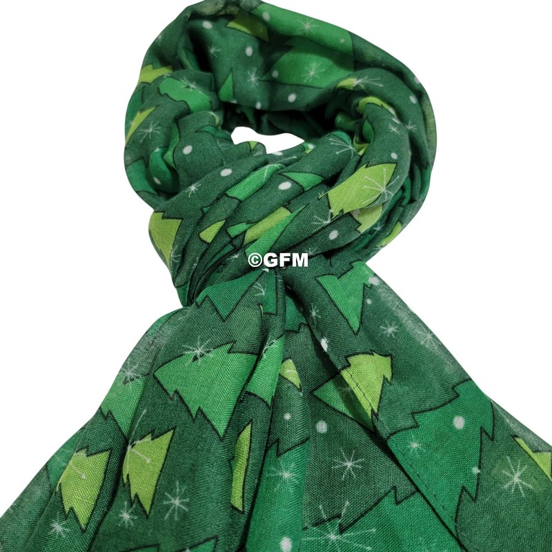 GFM® Women's Christmas Theme Print Scarf (CHRISSCF-3) (Christmas Trees -