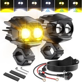 LEDUR Motorcycle Auxiliary Lights Kit White Amber Strobe LED Driving Fog Lights 6 Modes Spot Lights with Switch Wiring Harness Clamp Brackets for ADV/Adventure Touring Sport E-bike ATV UTV Trike