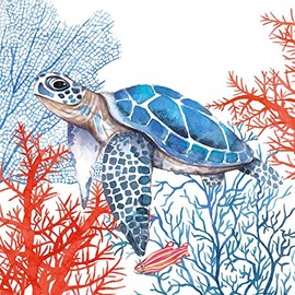 Set of 2 Individual Decoupage Paper Party Napkins SEA TURTLE Watercolor Decor Luncheon Napkins for a Birthday holiday, Wedding, Cocktail Party