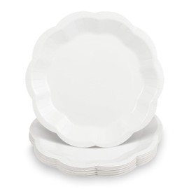 NatNarr 30pcs White Paper Plates, 7inch Scalloped Paper Plates Disposable Dessert Plate White Party Supplies for Wedding Bridal Baby Shower