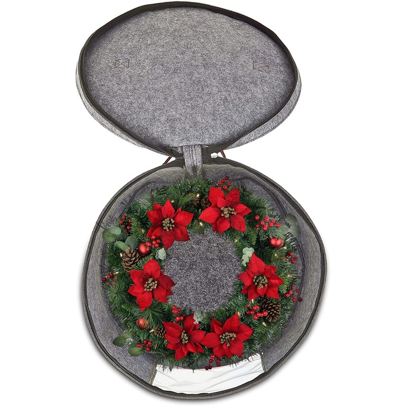 Christmas Wreath Storage Bag,Collapsible Felt Holiday Garland Container with Zipper