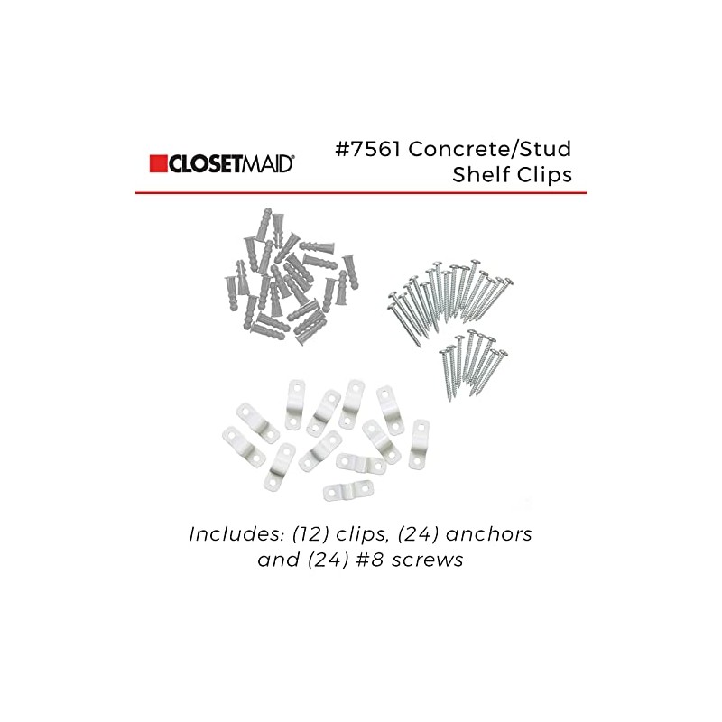 ClosetMaid 7561 Shelf Clips for Concrete Installation, 12-Pack, White