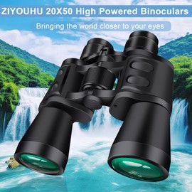 ZIYOUHU 20x50 Binoculars for Adults High Powered with Low Light Compact Waterproof Binoculars for Bird Watching Hunting Travel Football Stargazing BAK-4 Prism FMC Lens(Black)
