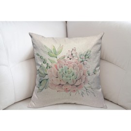 Mugod Pink Succulents Cushion Cover Throw Pillow Covers Watercolor Vintage Succulents Bouquet Summer Floral Bohemian Pillow Case for Men Women Decorative Home Sofa Chair Couch 45x45cm/18x18 Inch