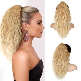 Isaic Ponytail Extension 18 Inch Claw Clip in Ponytail Extensions Ombre Blonde Highlight Fake Synthetic Hairpiece for Women Layered Pony Tails Hair Extensions