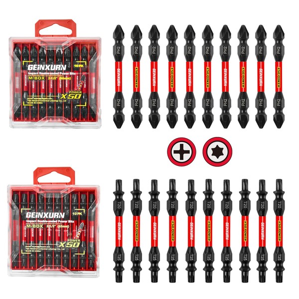 Geinxurn 2.56 in. Impact Double End Screwdriver Bit Set(PH2/T20/T25),20Pieces Mixed