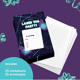 Desert Cactus Laser Tag Design 1 Happy Birthday Invitations Invite Cards (25 Count) With Envelopes Boys Girls Kids Party (25ct)