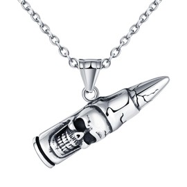 INFINIONLY Creative Stainless Steel Men's Necklaces Pendants Vintage Bullet - Skull Pendant with 55cm Chain Personality Necklets