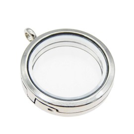 GraceAngie Brand 1PCS Round Glass Floating Locket Necklace Pendant Living Floating Memory Locket Charms (Silver) - 12 Crystal Birthstones Included