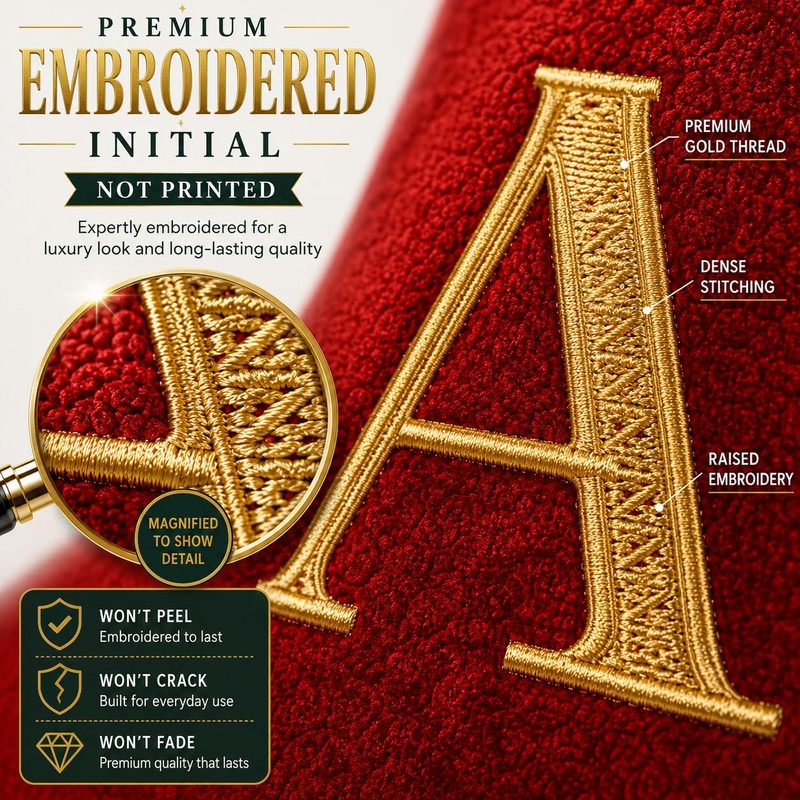 Letter M Red Christmas Stocking Embroidered Plush Xmas Stocking for