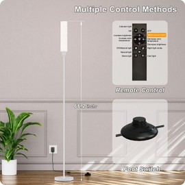 Nukanu Floor Lamp with Remote Control, Floor Lamps for Living Room/Bedroom/Office, Stepless Adjustable 3000K-6000K Colors and 10-100% Brightness,Standing Light with Foot Switch (White+Beige Linen)