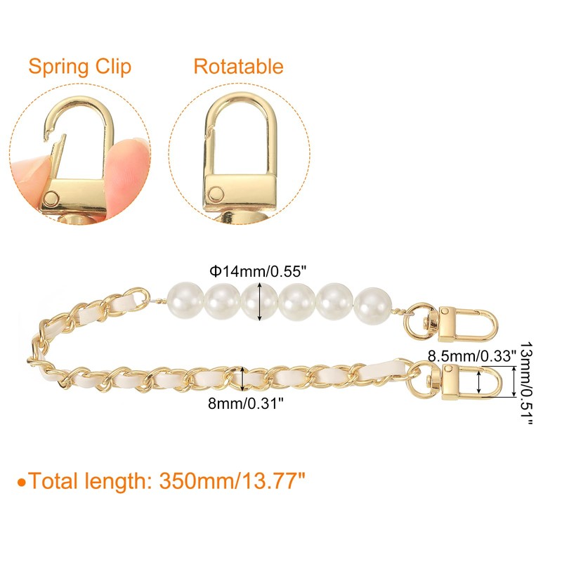 sourcing map Leather Wristlet Strap, 350mm/14-inch Imitation Pearl Short Handle