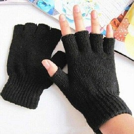 Black Mens Boys Girls Women Unisex Warm Half Finger Fingerless Gloves