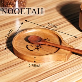 Acacia Wood Spoon Rest, Wooden Spoon Holder With Non Slip Silicone Feet, Multifunctional Kitchen Utensil Holder and Rest for Kitchen Countertop, Brown Labeled "Spoon", 6.1" x 5.1" Irregular
