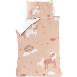 HOMHOMHA Unicorn single duvet cover set -Girls Bedding Single - Pink Duvet Cover Set 135CMx200CM+ 1 Pillow Sham 50x75CM 3D Print Pink Microfiber (2pc)