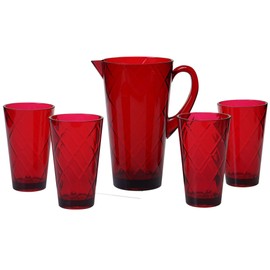 5-piece Ruby Diamond Acrylic Drinkware Set Red 5 Piece