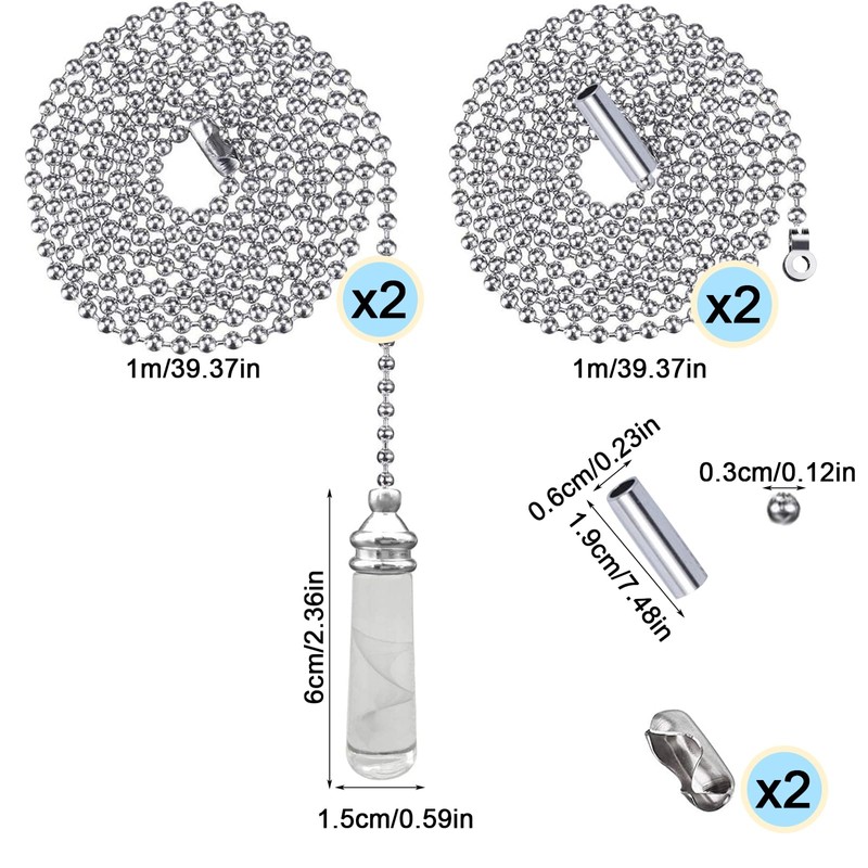 4 Pcs Light Pull Cord Set with Beaded Pull Chain